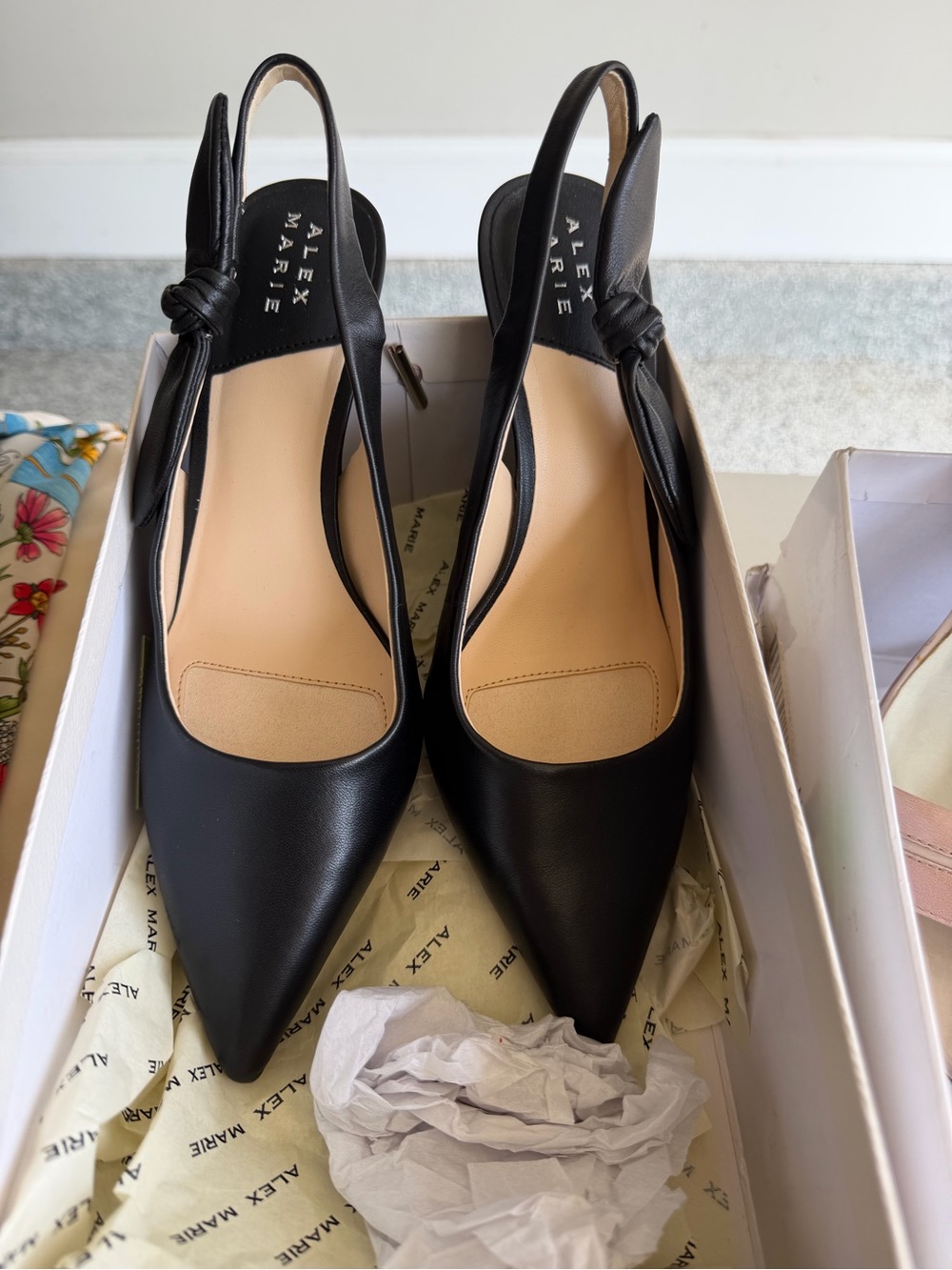 Alex Marie Black Leather Slingback Knot Pump